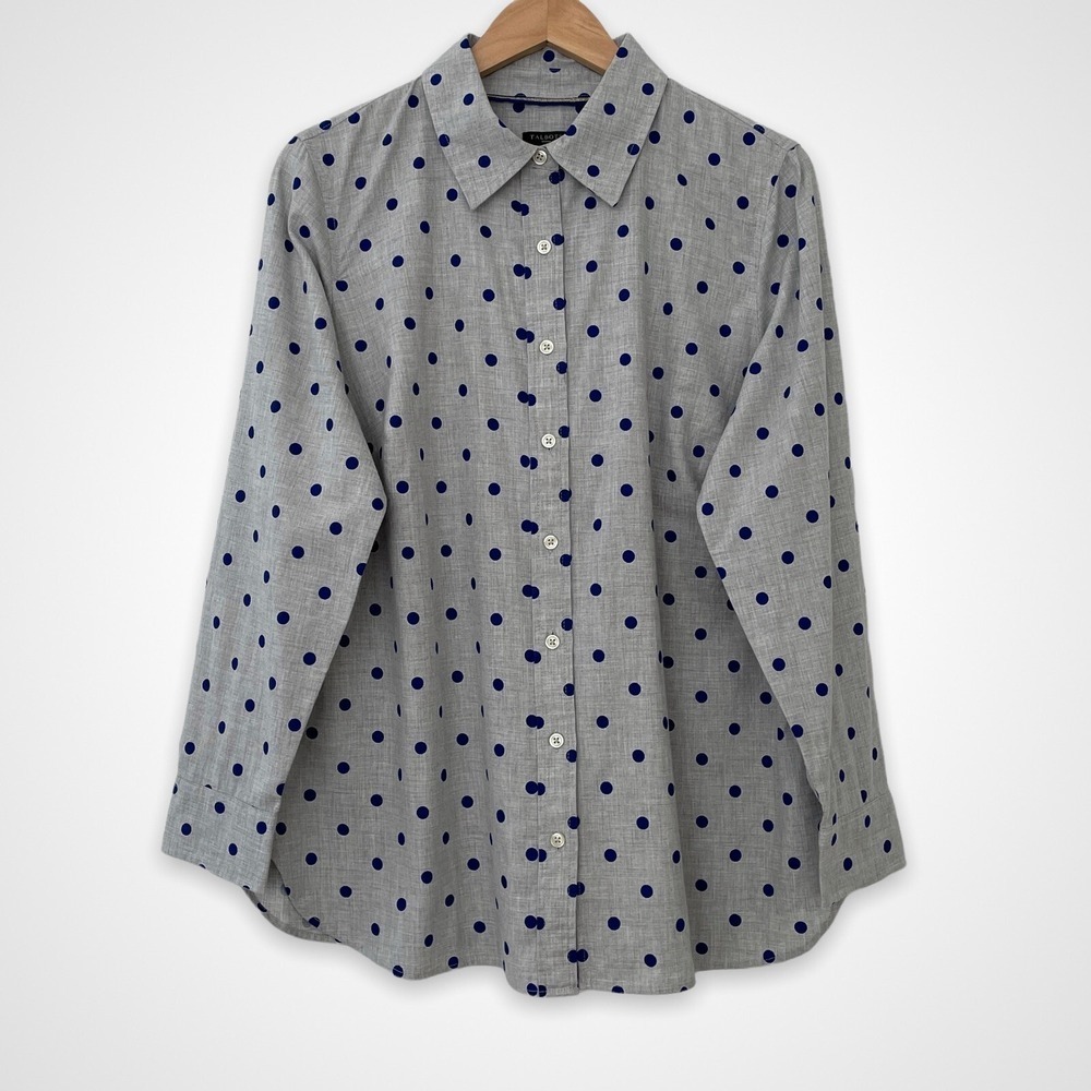 Talbots Women's Plus Size X Gray Polka Dots Long Sleeve 100% Cotton Shirt NWT